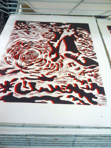 linocut red layer